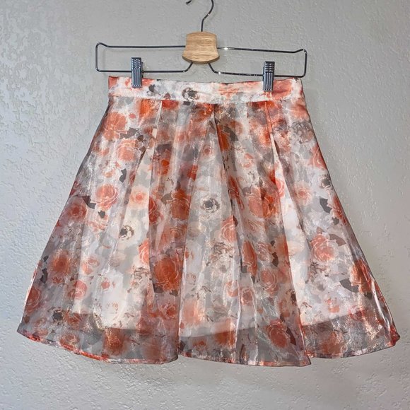 NWT Nordstrom HIP Pink Floral Short Skirt Sheer Mini Gray A Line Girly Sweet - Picture 4 of 6